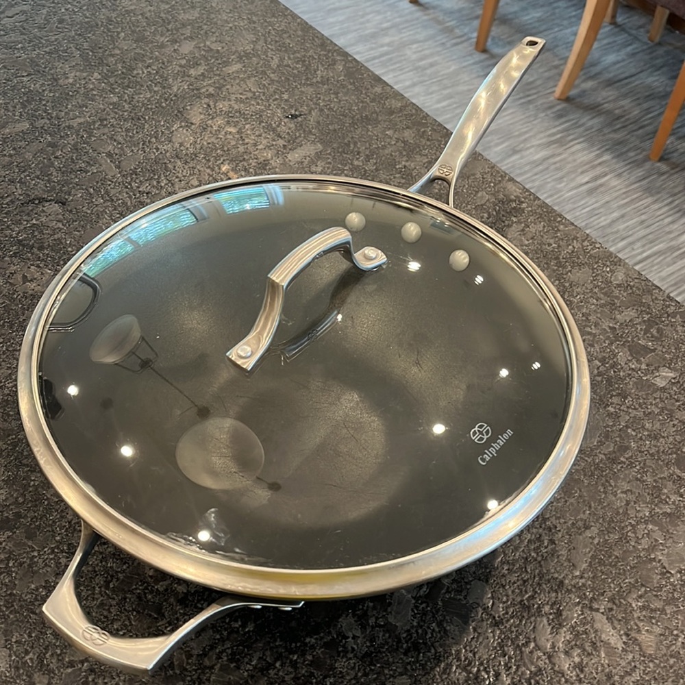 Calphalon Unison Hard-Anodized Nonstick 13” Sear Flat Bottom Wok w/Lid